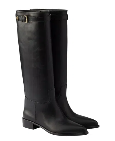 Prada Leather Knee-high Boots In Black