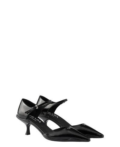 Prada 도르세이 브러시드 레더 펌프스 In Black