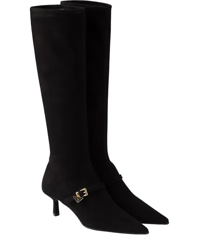 Prada Stretch Suede Boots In Brown