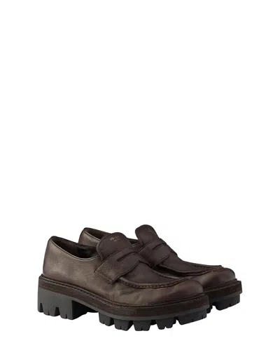 Prada Leather Loafers In Brown