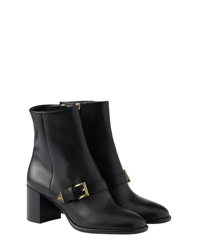 Prada Black Leather Ankle Boots In Black