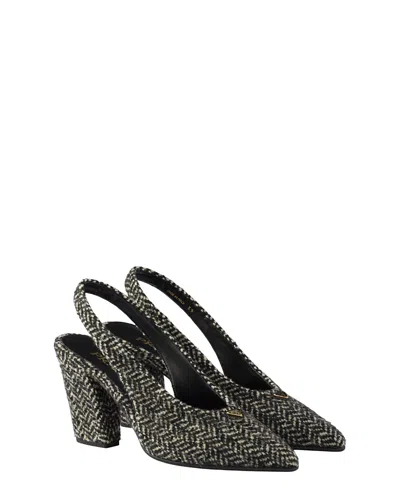 Prada White And Black Slingback Pumps In Chevron Fabric In Multi