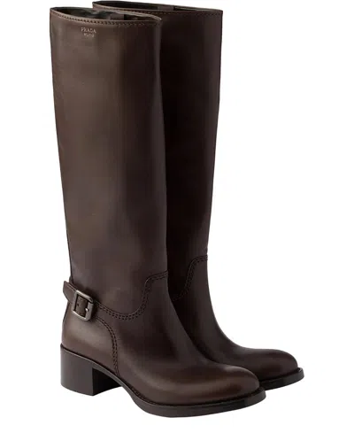 Prada Leather Boots In Brown