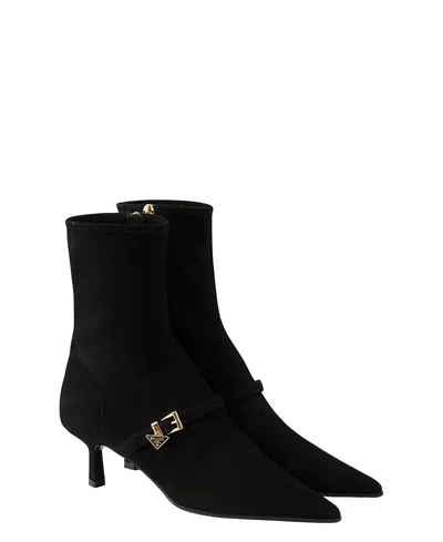 Prada Pointed Toe Kitten Heel Ankle Strap Pump In Black