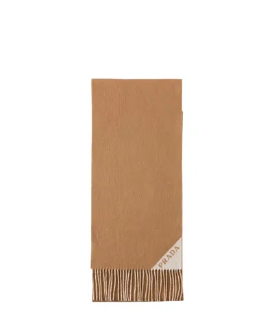 Prada Two-tone Fringed Edge Scarf Accessory In Brown