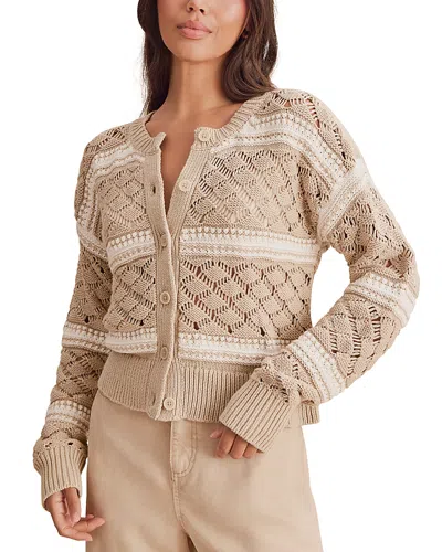 Splendid Bennett Cotton Open Knit Pattern Cardigan In Brown