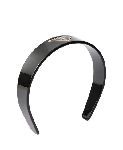 Prada Headband With Triangle Logo In Black