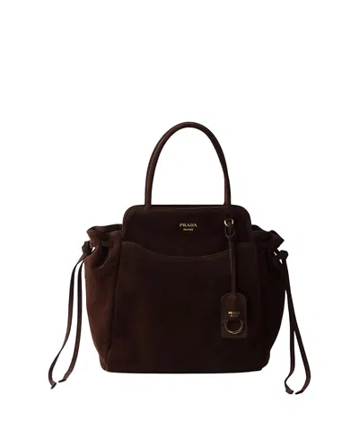 Prada Carry Medium Suede Bag In Brown