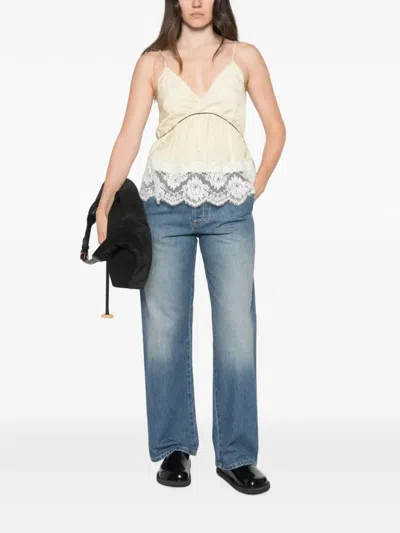Plan C Lace-trim Striped Top In Multi