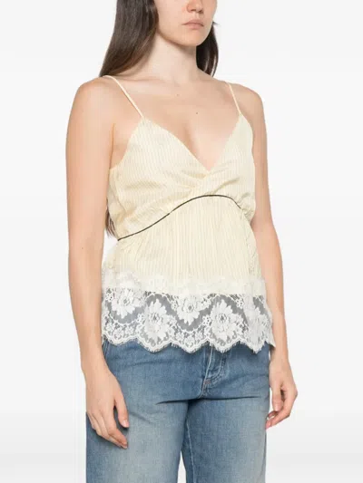 Plan C Lace-trim Striped Top In Multi