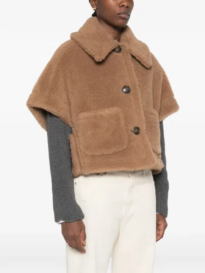 Max Mara Teddy Bear Cape Jacket In Brown