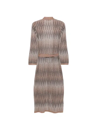 D Exterior Geometric-pattern Belted Cardigan In Multi