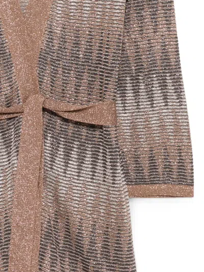D Exterior Geometric-pattern Belted Cardigan In Multi