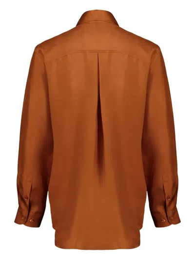 Paula Buttoned Silk Shirt In Orange