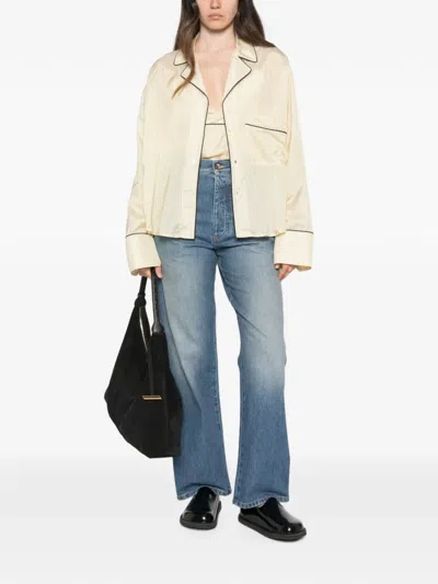 Plan C Striped Piped-trim Shirt In Neutral