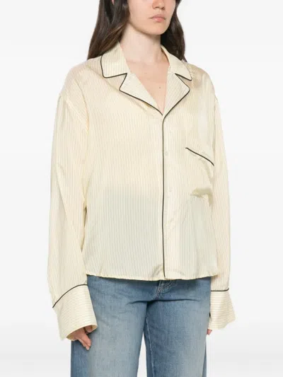 Plan C Striped Piped-trim Shirt In Neutral