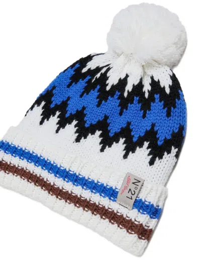 N°21 Pom-pom Intarsia-knit Beanie Hat In Gray