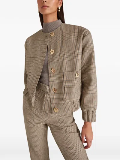Violante Nessi Houndstooth-pattern Wool Bomber Jacket In Gray