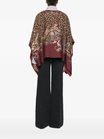 Etro Poncho With Leopard Print And Floral Pattern In Brown