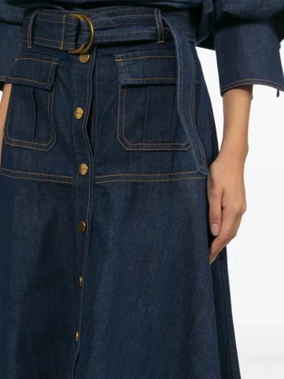 Zimmermann Belted Button-front Skirt In Blue