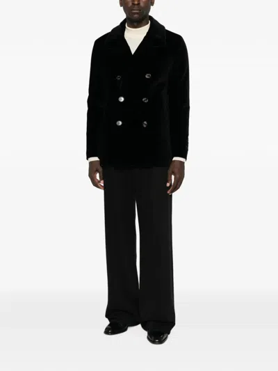 Sealup Double-breasted Coat In Black