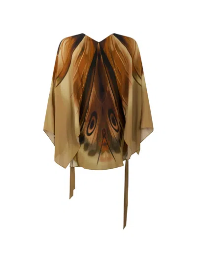 Alberta Ferretti Silk Cape In Brown