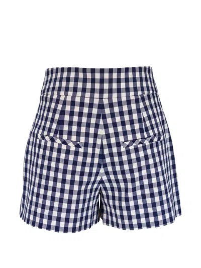 Veronica Beard Gingham-check Pleated Shorts In Blue