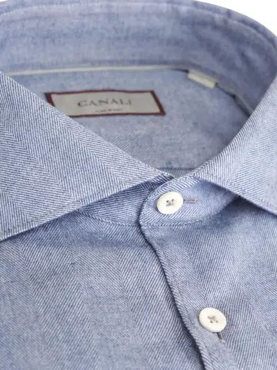 Canali Herringbone-pattern Shirt In Blue