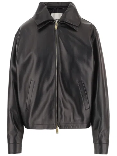 Darkpark Mabel Bomber Jacket With Double Leather Collar In Black