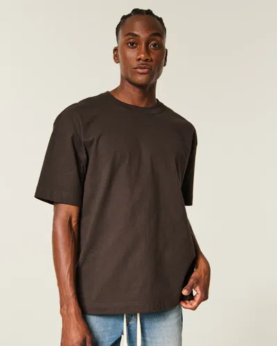 Hollister Boxy Heavyweight Crew T-shirt In Dark Brown