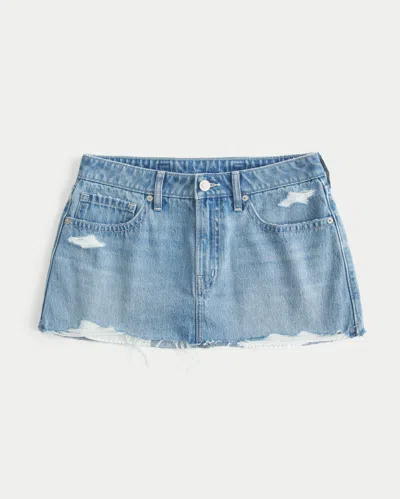 Hollister Low-rise Ripped Denim A-line Mini Skort In Light Ripped