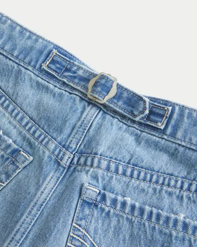 Hollister Low-rise Ripped Denim A-line Mini Skort In Light Ripped