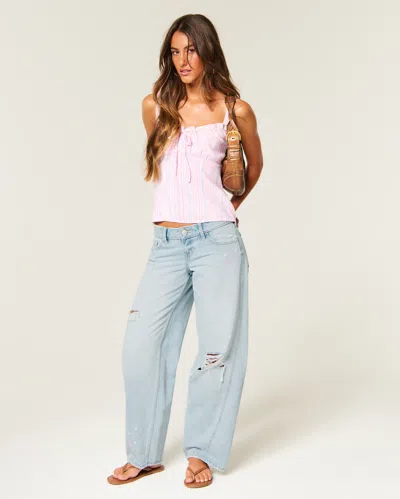 Hollister Ultra Low-rise Paint Splatter Barrel Jeans In Light