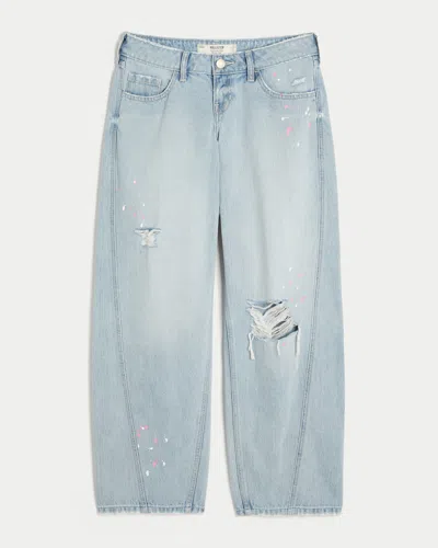 Hollister Ultra Low-rise Paint Splatter Barrel Jeans In Light