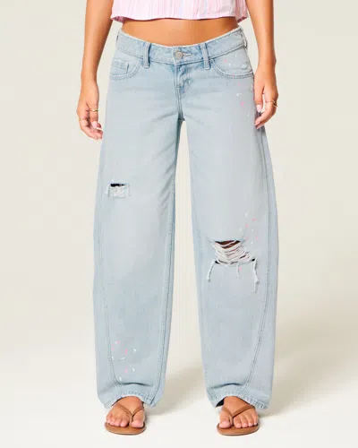 Hollister Ultra Low-rise Paint Splatter Barrel Jeans In Light
