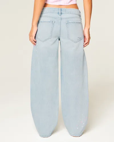Hollister Ultra Low-rise Paint Splatter Barrel Jeans In Light