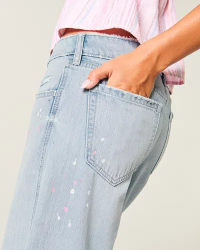 Hollister Ultra Low-rise Paint Splatter Barrel Jeans In Light