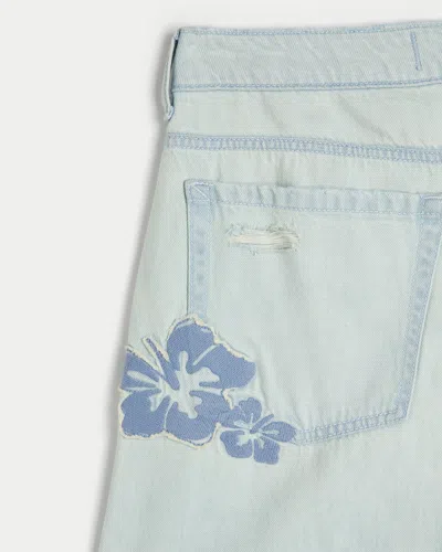 Hollister Ultra Low-rise Distressed Floral Graphic Drapey Beyond Baggy Jeans In Light Wash