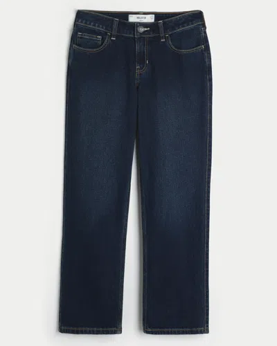 Hollister Mid-rise Ankle Straight Jeans In Dark Wash