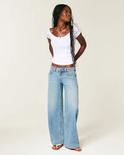 Hollister Andi Adjustable Ultra Low-rise Cherry Graphic Super Baggy Jeans In Medium Wash