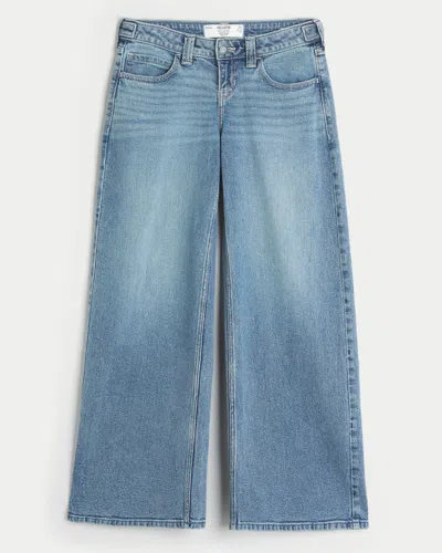 Hollister Andi Adjustable Ultra Low-rise Cherry Graphic Super Baggy Jeans In Medium Wash