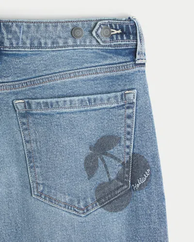 Hollister Andi Adjustable Ultra Low-rise Cherry Graphic Super Baggy Jeans In Medium Wash