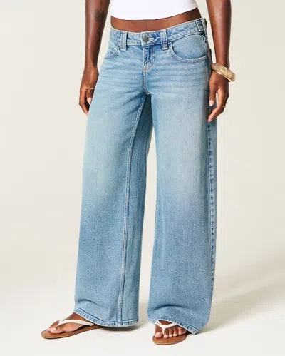 Hollister Andi Adjustable Ultra Low-rise Cherry Graphic Super Baggy Jeans In Medium Wash