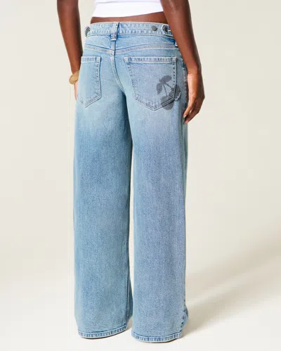 Hollister Andi Adjustable Ultra Low-rise Cherry Graphic Super Baggy Jeans In Medium Wash