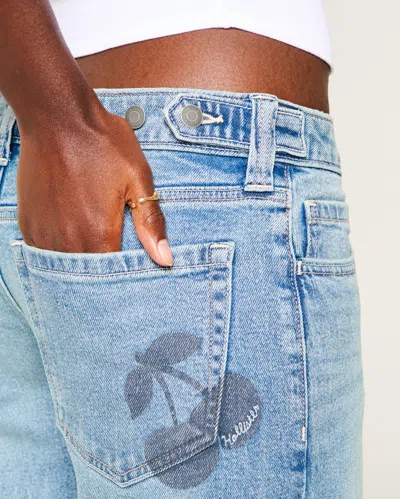 Hollister Andi Adjustable Ultra Low-rise Cherry Graphic Super Baggy Jeans In Medium Wash