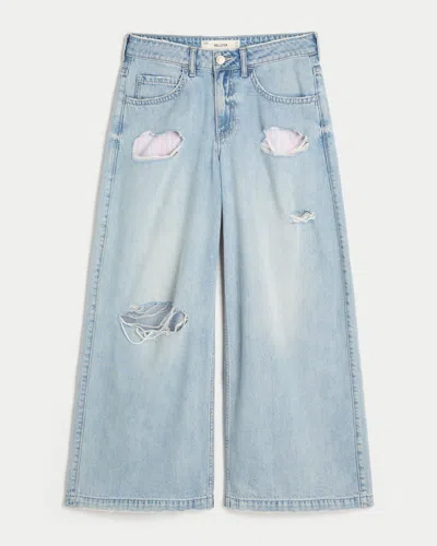 Hollister Ultra Low-rise Ripped Drapey Beyond Baggy Jeans In Light