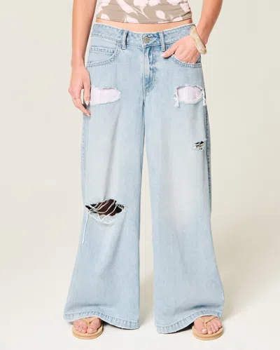Hollister Ultra Low-rise Ripped Drapey Beyond Baggy Jeans In Light