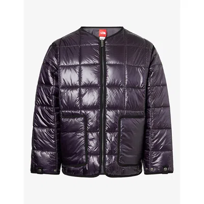 The North Face Black Red Box Liner Quilted Grid Pattern Jacket In Obsidian/obsidi