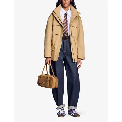 Sandro Jacket With Adjustable Waist In Brown