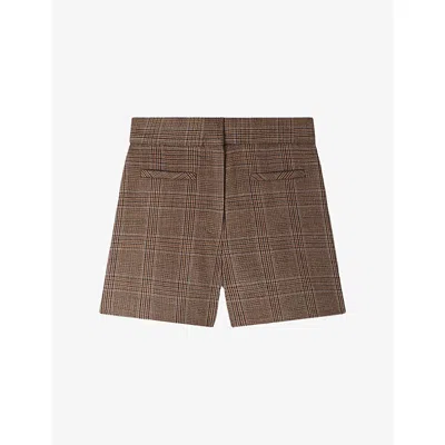 Sandro Check Wool Shorts In Caramel